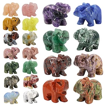 Wemeki Gemstone Elephant Figurines Mix 6PCS Hand Carved Statue Healing Crystal Guardian Stones for Home Decorations 15