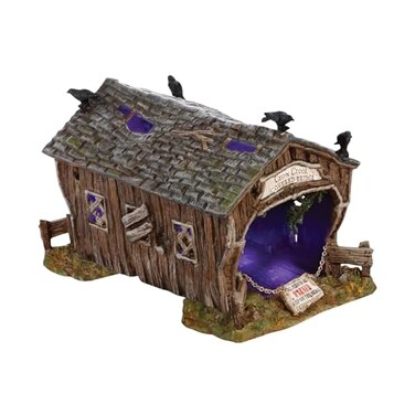 Department 56 Village Accessories Halloween Crow Creek Covered Bridge Lit Figurine 472 inch Multicolor