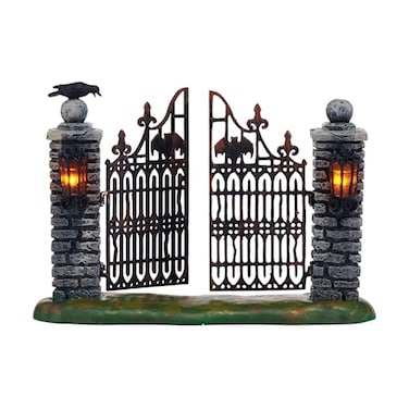 Department 56 Village Accessories Halloween Spooky Wrought Iron Gate Miniature Lit Figurine 453 Inch Multicolor