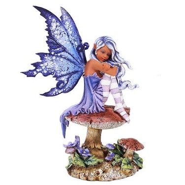 Pacific Giftware Violet Faery by Amy Brown Licensed Enchanted Fairy Figurine with Blue Wings Sitting on Mushroom Statue Polyresin Fantasy Statue 688 H