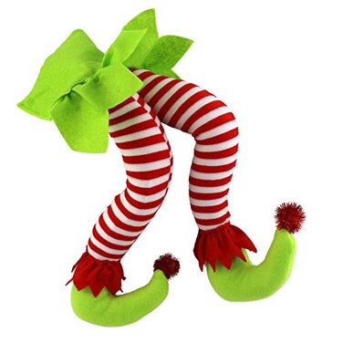 WEWILL 20 Christmas Elf Legs Tree Decorations Stuffed Elf Leg for Xmas Home Party Tree Fireplace Ornaments Green