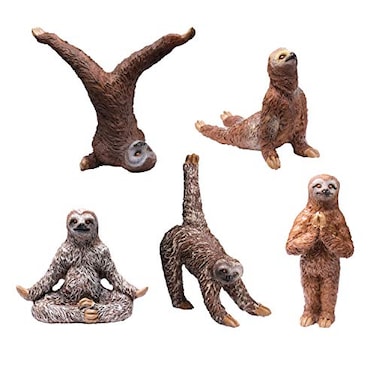 BELLA HAUS DESIGN Yoga With Sloths Figurines Set of Five 3 Sloth Statue Action Figures Yoga Decor Poses