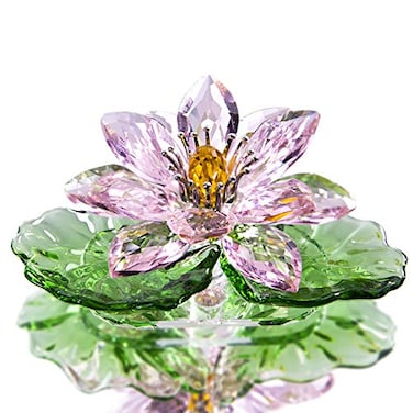 H&D HYALINE HD HYALINE DORA Pink Sparkle CrystalHue Reflection Crystal Lotus FlowerGlass Home Decor for Feng ShuiGift Boxed