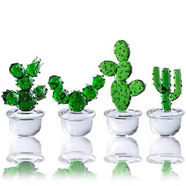 H&D HYALINE HD HYALINE DORA 4pcs Handmade Glass Blown Cactus Cute Crystal Art Cactus Figurines Collectibles Desk Tabletop Simulation Plants Decorations