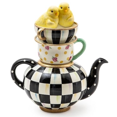 MACKENZIE-CHILDS MACKENZIECHILDS Courtly Chickatee Teapot Cute Tea Kettle and Chick Spring Decor