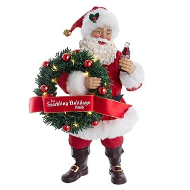 Kurt S. Kurt Adler 105Inch Fabrich CocaCola Battery Operated Santa with Lighted Wreath