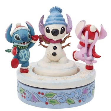 Enesco Jim Shore Disney Traditions Stitch Angel Building A Snowman Rotatable Figurine 6