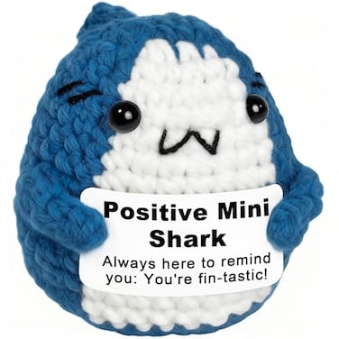 Krinisou Positive Animals Crochet Shark Gift Mini Emotional Shark Plush with Support Message Cute Encouragement Gift for Coworker or Friend Women Men