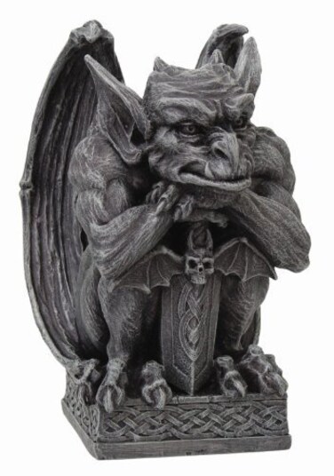 PTC Gargoyle with Shield Statue Cold Cast Resin Figurine Light GreyBeige