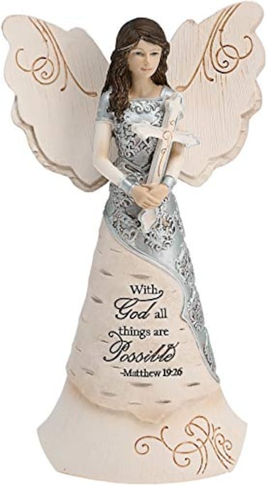 Pavilion Gift Pavilion Elements Faith Angel Figurine 612Inch Holding Cross Inscription with God All Things are Possible