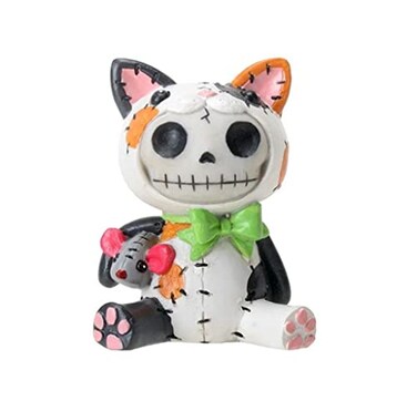 SUMMIT COLLECTION Furrybones Calico Mao Mao Signature Skeleton in Kitty Cat Costume with a Mouse
