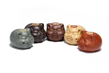 YXHUPOT Teapet 5pcs Pig Fu Happy Prosperity Good Lucky Decoration fengshui Gift