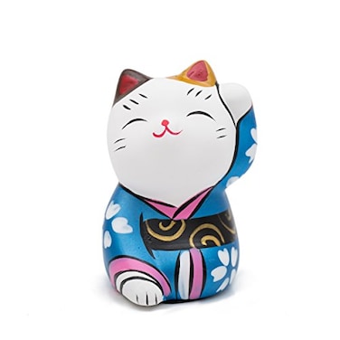 THY COLLECTIBLES Hand Painted Feng Shui Mini Maneki Neko Lucky Cat Blue