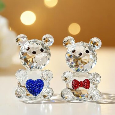 H&D HYALINE HD HYALINE DORA 2pcs Crystal Baby Bear Figurine Collection Animal Paperweight Table Centerpiece