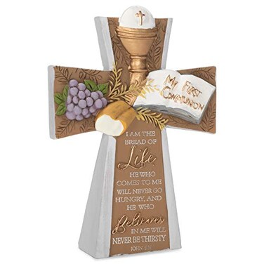 Dicksons My First Communion Cross Gold Tone 4 x 55 Resin Stone Tabletop Figurine