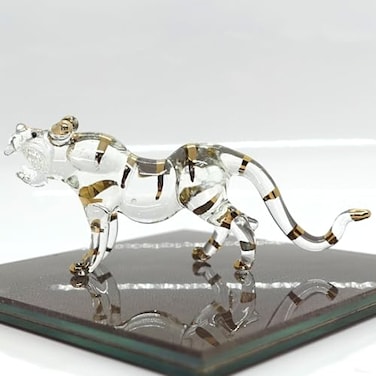 Sansukjai Tiger Miniature Figurines Hand Blown Glass Art Animals Collectible Gift Home Dcor Clear Gold
