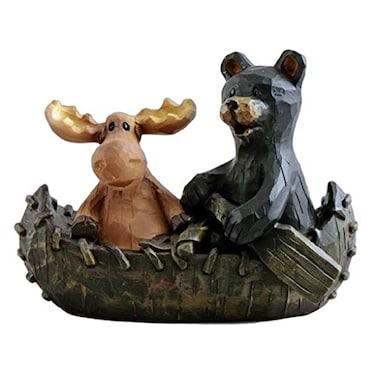 The Bridge Collection Canoeing Moose Black Bear Figurine