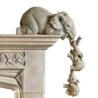LSLANSOON 3 Set Elephant Shelf Sitter Mother Elephant Hanging 2 Baby Elephants on The Edge HandPainted Resin Collectable Figurines for Home Decor Gift