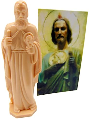 Westmon Works St Jude Prayer for Lost or Hopeless Causes with Holy Card with Patron Saint Novena Prayer and Small Plastic Statue Figurine