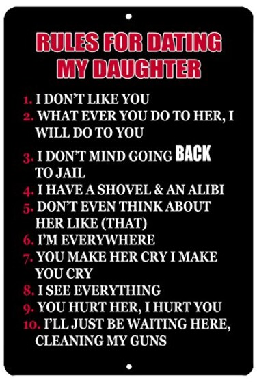 Rogue River Tactical Funny Sarcastic Dad Father Metal Tin Sign Wall Decor Man Cave Rules to Date Daughter