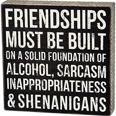 Primitives by Kathy 27245 Chevron Trimmed Box Sign 8 x 8 Friendships Must Be Built