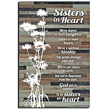 Lela &amp; Sisters in Heart Wood Plaque Made in the USA 6x9 Inch Classy Rustic Vertical Frame Wall and Tabletop Decoration with Easel Hanging Hook Sisters in Heart Weve Shared so Much Laughter