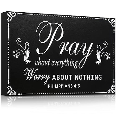 Yulejo Pray About Everything Worry About Nothing Sign Religious Scripture Inspirational Word Plaque Black Bible Verses Plaque Wall Decor Wooden Table Centerpieces Christmas Decorations 79 x 51 Inch