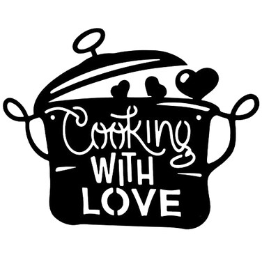 SwallowLiving 14 x 11 inch Black Metal Kitchen Pot Wall Decor Cooking with Love Kitchen decorations wall Lovely Gift Kitchen Sign for Wall