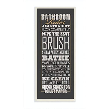 Stupell Industries Stupell Home Dcor Bathroom Rules Black Typography Tall Bathroom Wall Plaque 7 x 05 x 17 Proudly Made in USA