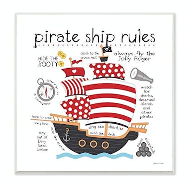 Stupell Industries Stupell Home Dcor Pirate Ship Rules Wall Plaque Art 12 x 05 x 12 Proudly Made in USA