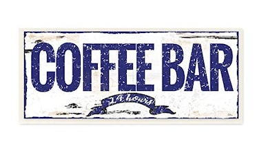 Stupell Industries The Stupell Home Dcor Collection Blue and White Rustic Coffee Bar 24 Hours Sign with Ribbon Wall Plaque Art 7 x 05 x 17