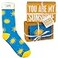 Primitives by Kathy Decorative Box Sign Pair of Socks Gift Set You are My Sunshine