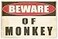 Rogue River Tactical Funny Sarcastic Metal Tin Sign Wall Decor Man Cave Bar Yard Wall Warning Beware of Monkey