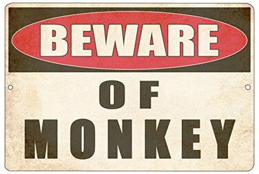 Rogue River Tactical Funny Sarcastic Metal Tin Sign Wall Decor Man Cave Bar Yard Wall Warning Beware of Monkey