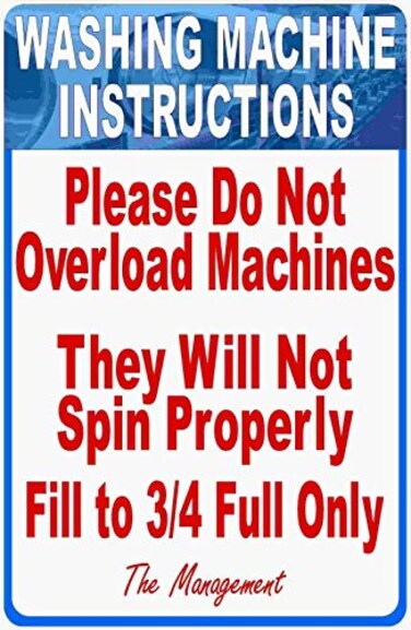 ZMKDLL Washing Machine Instructions Do Not Overload Laundromat Metal Sign 12x8