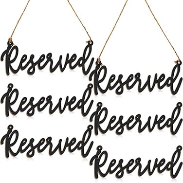 Amyhill Wood Sign 6 Pieces Reserved Unfinished Wedding Decorative Signage with Hanging Rope Rustic Style One Size Fits Most for Events Restaurants Hotels