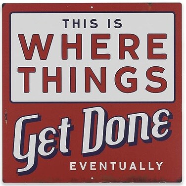 Open Road Where Things Get Done Eventually Metal Sign Funny Distressed Metal Sign for Garage Shop or Office
