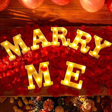 Roowest Marry Me Letters Light Proposal Decorations Set Includes 7 LED 63 x 55 Romantic Marry Me Sign and 1000 Rose Petals for Proposal Engagement Wedding DecorYellow Light Red