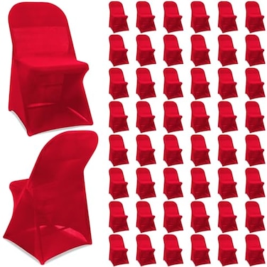 Newwiee 50 Pcs Spandex Chair Covers Bulk Stretch Folding Flat Front Fitted Universal Chair Protector Pack Removable Washable for Wedding Party Dining Banquet Event Red