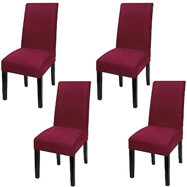 Fuloon 4 Pack Super Fit Stretch Removable Washable Short Dining Chair Protector Cover Seat Slipcover for Hotel Dining Room Ceremony Banquet Wedding Party