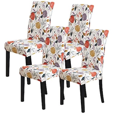 FORCHEER Dining Room Chair Covers for Dining Room Set of 4Stretch Dining Chair Cover for Dining Room Kitchen Washable Removable4PackPrinted Flower Pattern