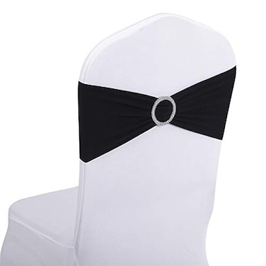 Peomeise 100pcs Black Spandex Chair Sashes with Buckle Slider for Wedding Party Decoration