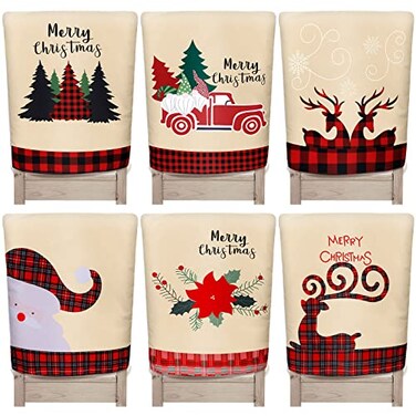 Yinder 6 Pcs Christmas Chair Back Covers Xmas Holiday Chair Covers for Dining Room Kitchen Hotel Wedding Ceremony Party DecorClassic
