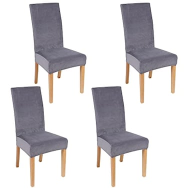 Smiry Velvet Stretch Chair Covers for Dining Room Set of 4 Soft Fit Removable Washable Kitchen Parsons Chair Slipcover Protector Silver Grey