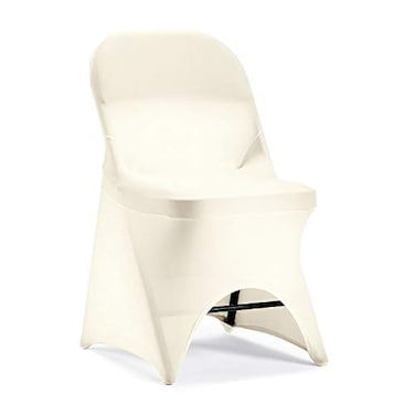 Peomeise Stretch Spandex Folding Chair Cover with Open Back for Wedding Party Dining Banquet Event Ivory with Open Back6pcs