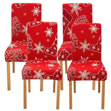 Ogrmar 4PCS Stretch Removable Washable Dining Room Chair Protector Slipcovers Christmas DecorationHome Decor Dining Room Seat Cover