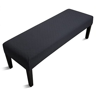 Fuloon Stretch Jacquard Dining Bench Cover AntiDust Removable Bench Slipcover Washable Seat Cushion Protector for Bedroom Kitchen Hotel Banquet Black