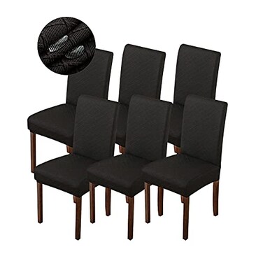 Genina Waterproof Chair Covers for Dining Room Dining Chair Covers Kitchen Parsons Chair Covers Black 6 PCS