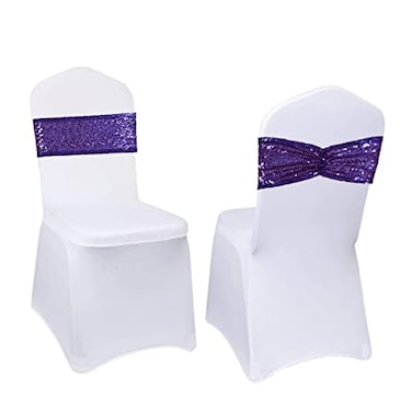 Eternal Beauty Set of 20 Sequin Sashes Bow Purple Chair Sashes for Wedding Party Chairs Decorations