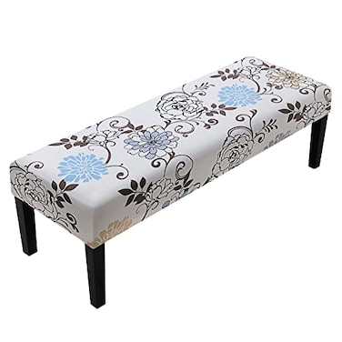 Fuloon Stretch Dining Bench Cover AntiDust Removable Bench Slipcover Washable Seat Cushion Protector for Bedroom Kitchen Hotel Banquet Milky White
